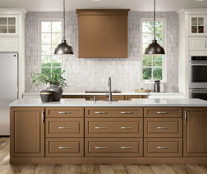Casual Hardwood and Painted Kitchen Cabinets