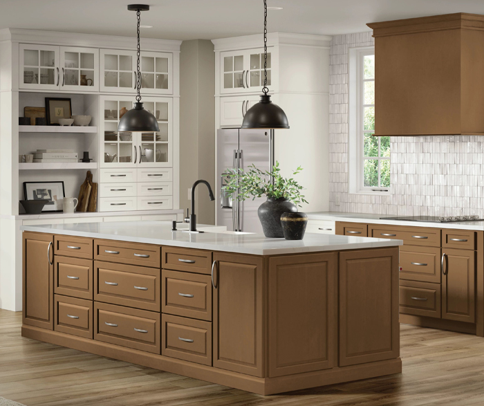 Casual Hardwood and Painted Kitchen Cabinets