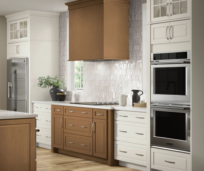 Casual Hardwood and Painted Kitchen Cabinets